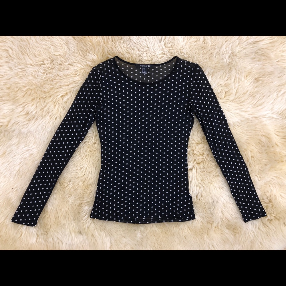 Forever 21 Polkadot Mesh Top